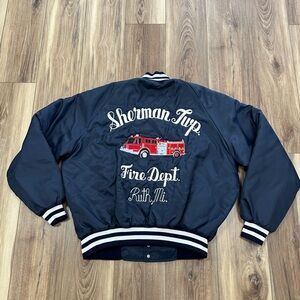 Vintage Made in USA Butwin Chainstitched Fire Department Quilted Bomber Jacket